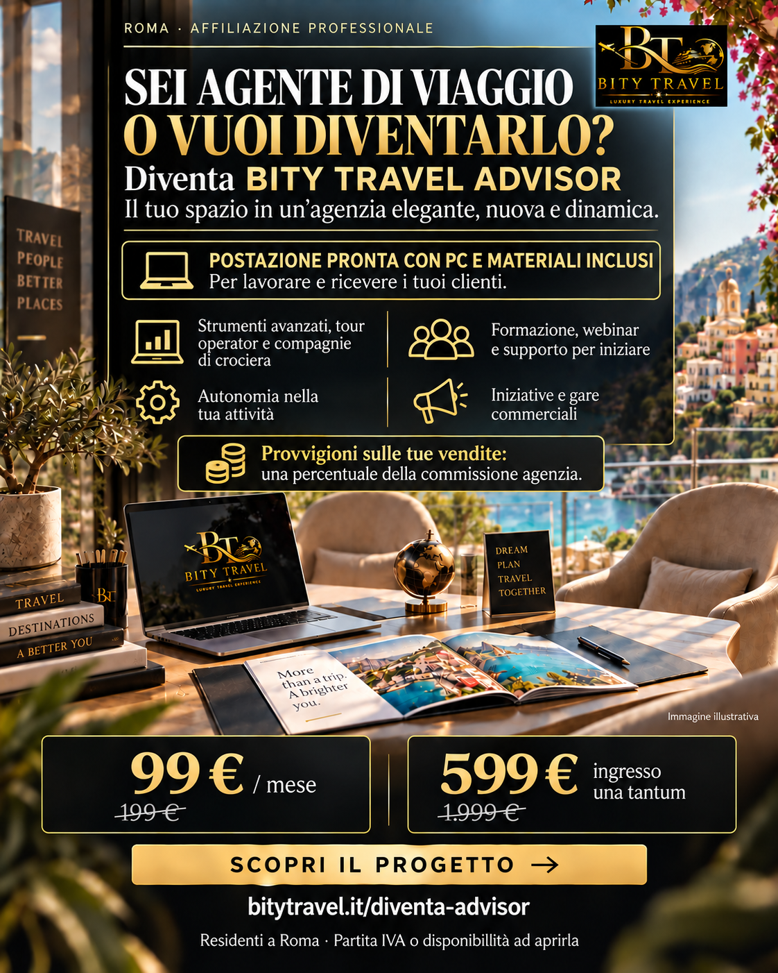 Progetto BITY TRAVEL Advisor a Roma: postazione con PC e materiali, formazione e supporto.